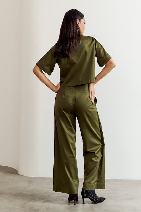 Notsosure Flower Embroidered Cropped Shirt With Pant 