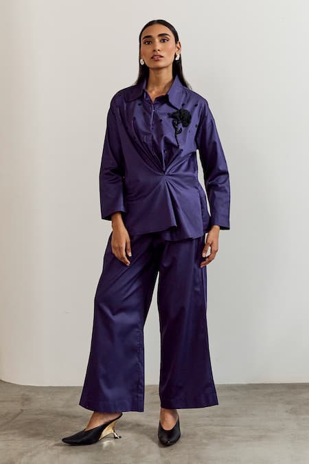 Notsosure Flower Embroidered Shirt & Pant Set 