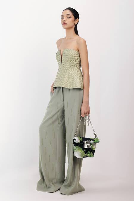 Siddhant Agrawal_Green Beads, Sequins Frozen Lichen Bag _Online_at_Aza_Fashions