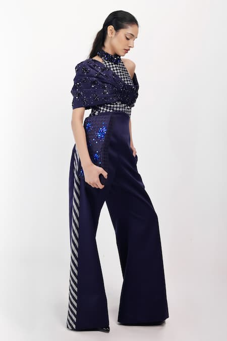 Siddhant Agrawal_Navy Beads, Embroidery, Sequins Lunar Moss Clutch _Online_at_Aza_Fashions