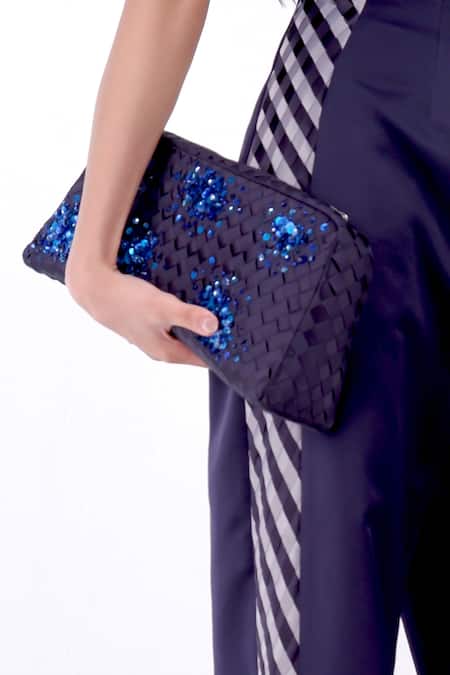 Buy_Siddhant Agrawal_Navy Beads, Embroidery, Sequins Lunar Moss Clutch _Online_at_Aza_Fashions