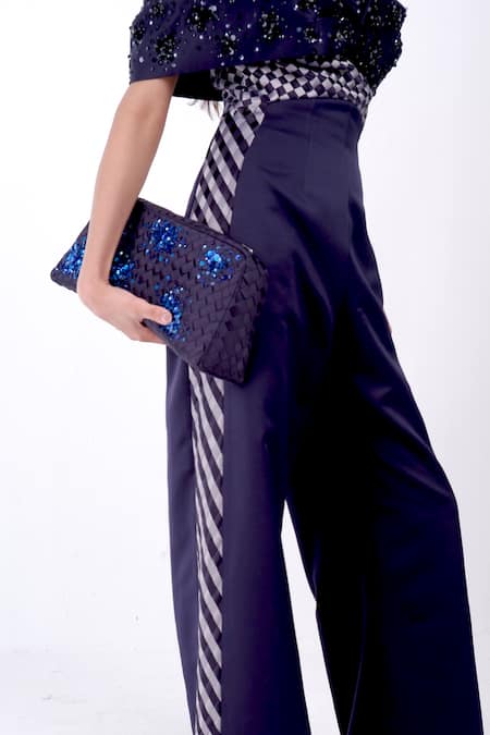 Buy_Siddhant Agrawal_Navy Beads, Embroidery, Sequins Lunar Moss Clutch 