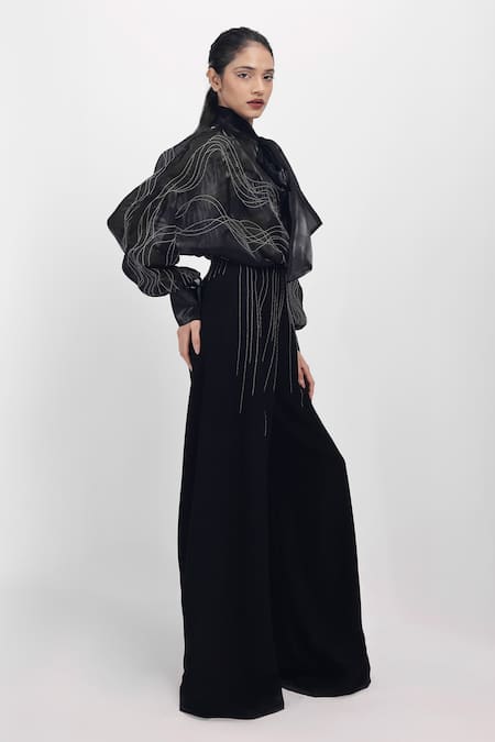 Buy Siddhant Agrawal Black Organza, Cotton Embroidery, Bows High Neck Ashroot Whorl Bodysuit Online at Aza Fashions Buy_Siddhant Agrawal_Black Organza, Cotton Embroidery, Bows High Neck Ashroot Whorl Bodysuit _Online_at_Aza_Fashions