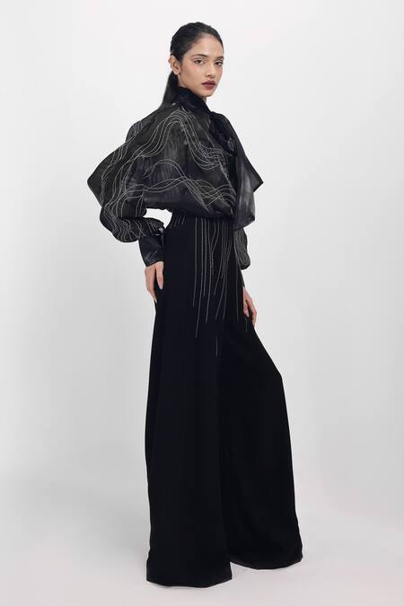 Siddhant Agrawal_Black Polyester Embroidery Ashroot Rift Trouser _Online_at_Aza_Fashions