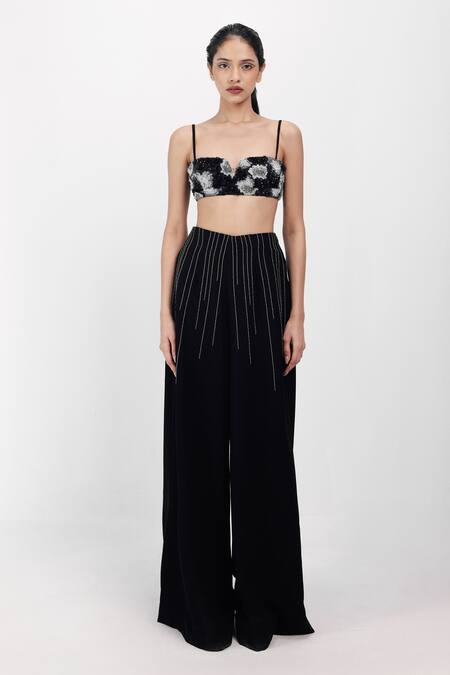 Shop_Siddhant Agrawal_Black Polyester Embroidery Ashroot Rift Trouser _Online_at_Aza_Fashions