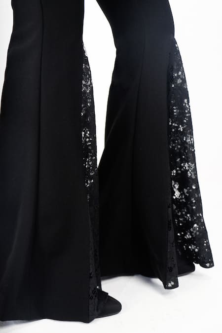 Shop_Siddhant Agrawal_Black Polyester, Cotton, Silk Lace Eclipse Veinscript Trouser _Online_at_Aza_Fashions