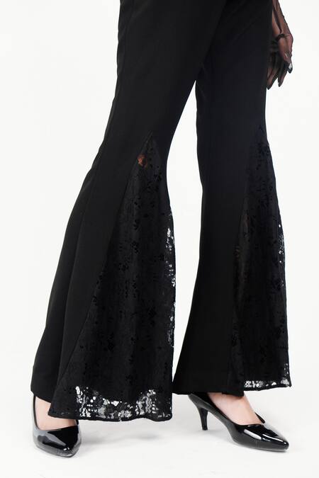 Shop_Siddhant Agrawal_Black Cotton, Tulle, Silk, Lace Embroidery, Ashen Blossom Applique Jumpsuit _Online_at_Aza_Fashions