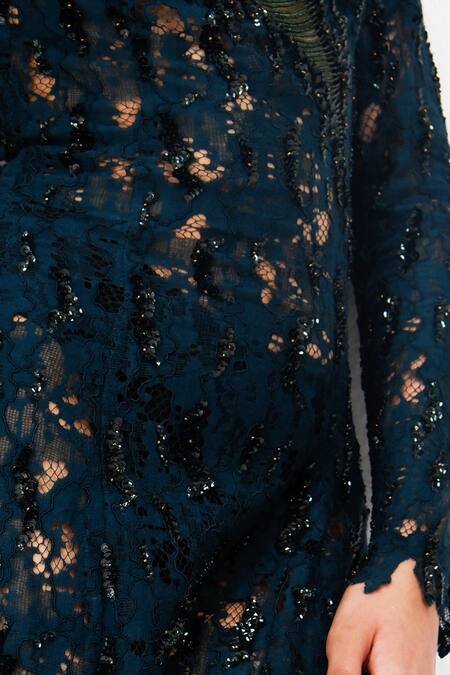 Buy_Siddhant Agrawal_Emerald Green Cotton, Silk, Lace Beads, Sequins, Fernmist Embellished Gown 