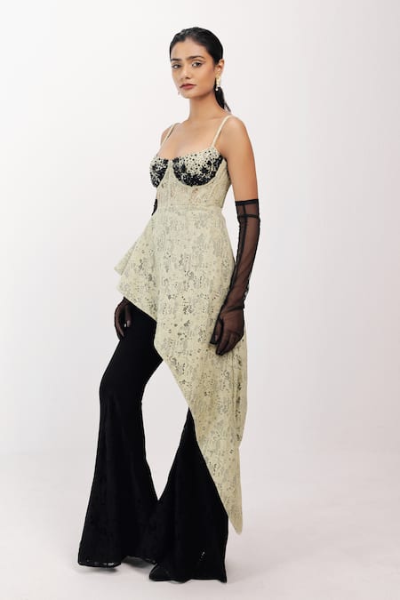 Buy_Siddhant Agrawal_Green Sequins, Embroidery Sweetheart Neck Tropical Eclipse Corset Top _Online_at_Aza_Fashions
