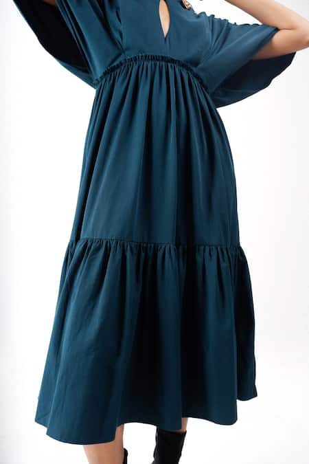 Siddhant Agrawal_Emerald Green Brooches Keyhole Neck Scarab Whisper Dress _Online_at_Aza_Fashions