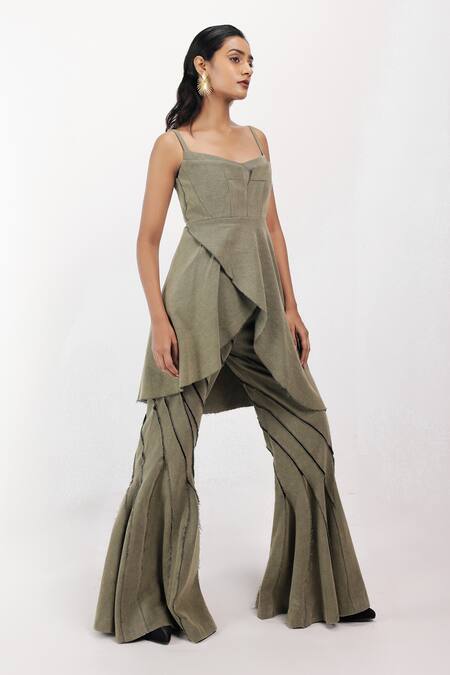 Shop Siddhant Agrawal Green Cotton, Denim Sweetheart Neck Sage Drift Corset Top Online at Aza Fashions Shop_Siddhant Agrawal_Green Cotton, Denim Sweetheart Neck Sage Drift Corset Top _Online_at_Aza_Fashions