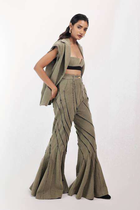 Siddhant Agrawal_Green Denim, Cotton Rawfern Drift Jacket _Online_at_Aza_Fashions