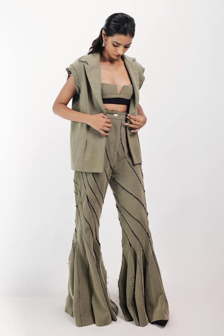 Buy_Siddhant Agrawal_Green Denim, Cotton Rawfern Drift Jacket _Online_at_Aza_Fashions