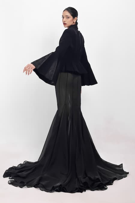 Shop Siddhant Agrawal Black Chiffon Shadow Bloom Skirt at Aza Fashions Shop_Siddhant Agrawal_Black Chiffon Shadow Bloom Skirt _at_Aza_Fashions