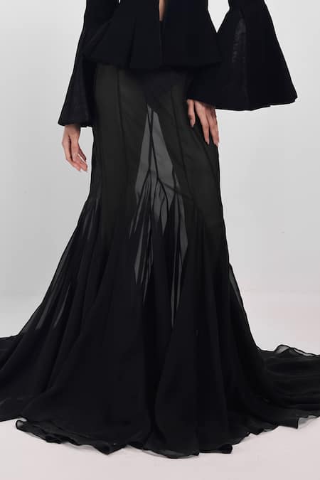 Buy Siddhant Agrawal Black Chiffon Shadow Bloom Skirt Online at Aza Fashions Buy_Siddhant Agrawal_Black Chiffon Shadow Bloom Skirt _Online_at_Aza_Fashions