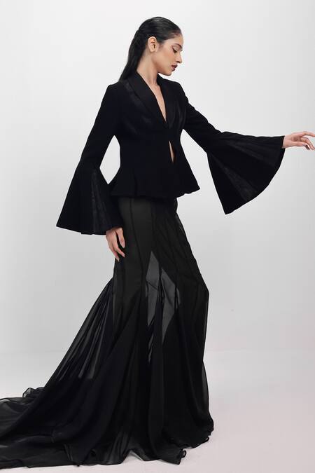 Shop Siddhant Agrawal Black Chiffon Shadow Bloom Skirt Online at Aza Fashions Shop_Siddhant Agrawal_Black Chiffon Shadow Bloom Skirt _Online_at_Aza_Fashions