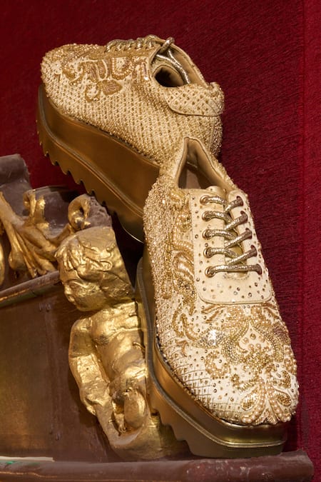 Anaar Gold Culture Club Wedge Embroidered Sneakers 