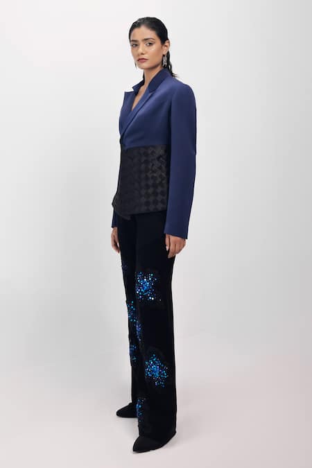Siddhant Agrawal Black Crepe Sequins Sapphire Wilt Embellished Trouser Online at Aza Fashions Siddhant Agrawal_Black Crepe Sequins Sapphire Wilt Embellished Trouser _Online_at_Aza_Fashions