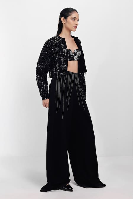 Siddhant Agrawal_Black Sequins, Embroidery Open Neck Rooted Constellations Jacket _Online_at_Aza_Fashions