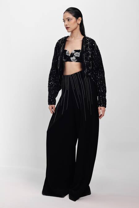 Buy_Siddhant Agrawal_Black Sequins, Embroidery Open Neck Rooted Constellations Jacket _Online_at_Aza_Fashions
