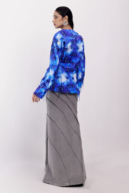 Shop Siddhant Agrawal Blue Beads, Sequins, Embroidery Coral Fade Blazer at Aza Fashions Shop_Siddhant Agrawal_Blue Beads, Sequins, Embroidery Coral Fade Blazer _at_Aza_Fashions