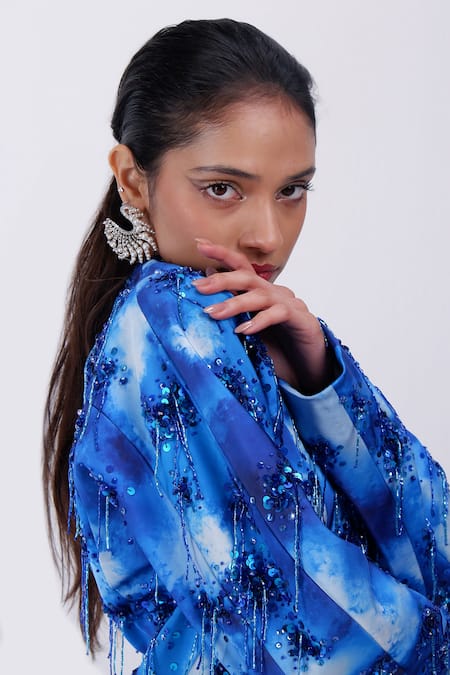 Shop_Siddhant Agrawal_Blue Beads, Sequins, Embroidery Coral Fade Blazer _Online_at_Aza_Fashions