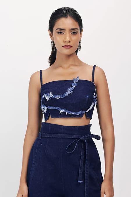 Buy Siddhant Agrawal Blue Denim, Cotton Sweetheart Neck Weathered Indigo Bustier Online at Aza Fashions Buy_Siddhant Agrawal_Blue Denim, Cotton Sweetheart Neck Weathered Indigo Bustier _Online_at_Aza_Fashions