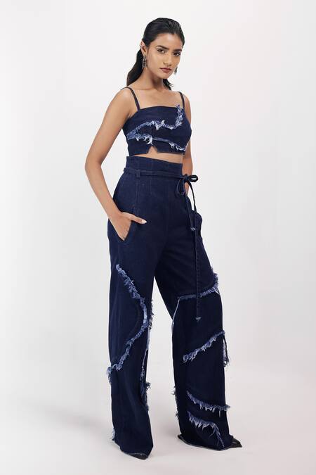 Shop Siddhant Agrawal Blue Denim, Cotton Sweetheart Neck Weathered Indigo Bustier Online at Aza Fashions Shop_Siddhant Agrawal_Blue Denim, Cotton Sweetheart Neck Weathered Indigo Bustier _Online_at_Aza_Fashions