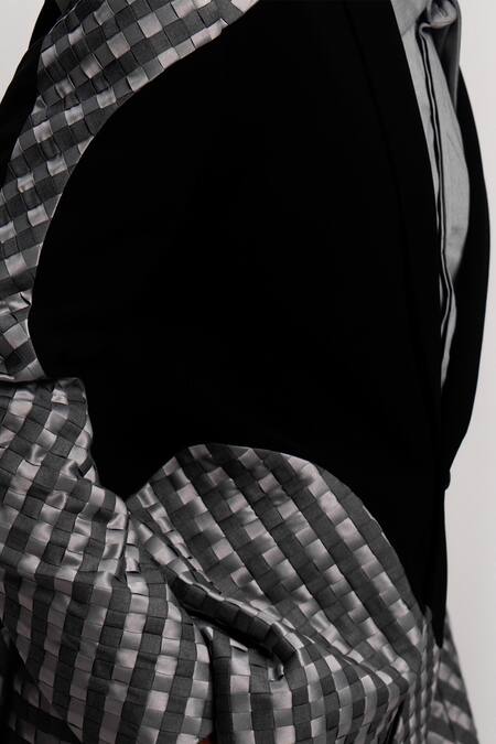 Buy_Siddhant Agrawal_Black Crepe, Polyester, Satin Graphite Serene Blazer _Online_at_Aza_Fashions