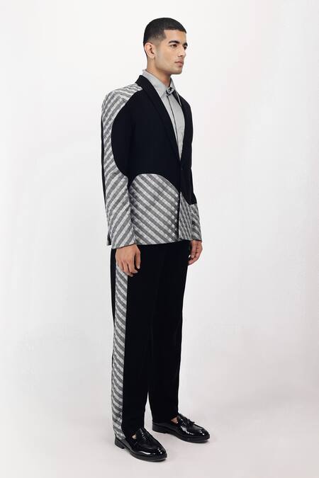 Siddhant Agrawal_Black Crepe, Polyester, Satin Graphite Serene Blazer _at_Aza_Fashions