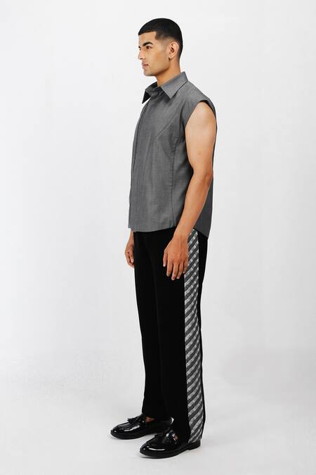 Siddhant Agrawal Black Crepe, Satin, Polyester Graphite Serene Trouser Online at Aza Fashions Siddhant Agrawal_Black Crepe, Satin, Polyester Graphite Serene Trouser _Online_at_Aza_Fashions