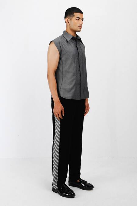 Buy Siddhant Agrawal Black Crepe, Satin, Polyester Graphite Serene Trouser Online at Aza Fashions Buy_Siddhant Agrawal_Black Crepe, Satin, Polyester Graphite Serene Trouser _Online_at_Aza_Fashions