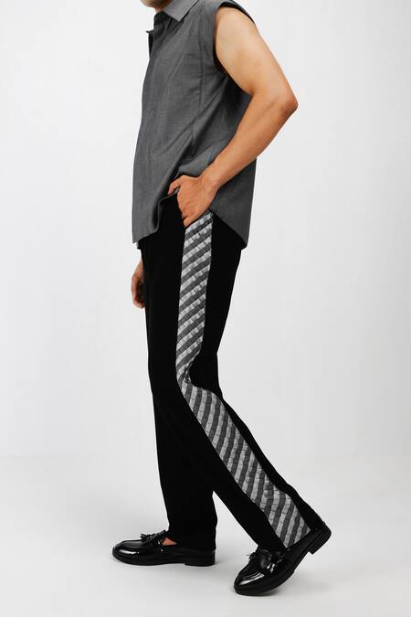 Shop Siddhant Agrawal Black Crepe, Satin, Polyester Graphite Serene Trouser Online at Aza Fashions Shop_Siddhant Agrawal_Black Crepe, Satin, Polyester Graphite Serene Trouser _Online_at_Aza_Fashions