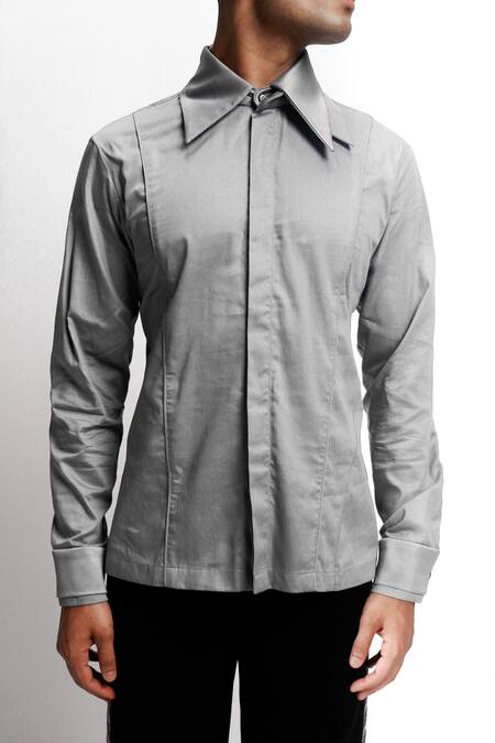 Shop Siddhant Agrawal Gray Silver Dusk Shirt Online at Aza Fashions Shop_Siddhant Agrawal_Gray Silver Dusk Shirt _Online_at_Aza_Fashions