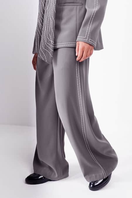 Buy_Siddhant Agrawal_Gray Embroidery, Beads Silver Dusk Blazer 