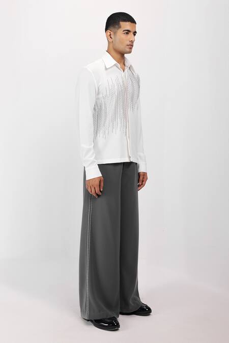 Siddhant Agrawal_White Embroidery, Beads Ivory Glitch Root Shirt _Online_at_Aza_Fashions