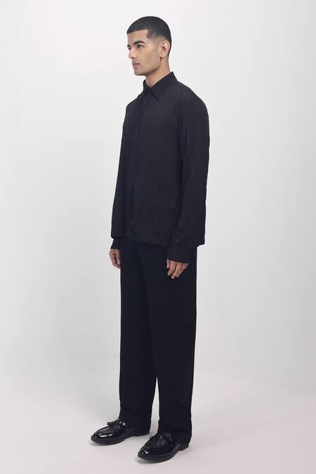 Siddhant Agrawal_Black Cotton, Georgette Embroidery, Beads Terra Whisper Shirt _Online_at_Aza_Fashions