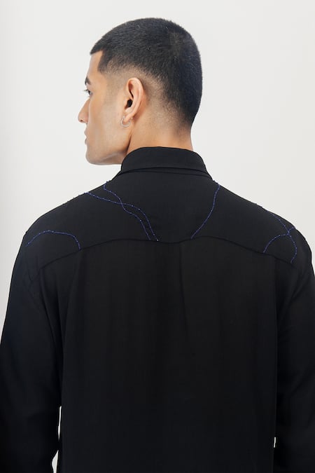 Shop_Siddhant Agrawal_Black Cotton, Georgette Embroidery, Beads Terra Whisper Shirt _Online_at_Aza_Fashions