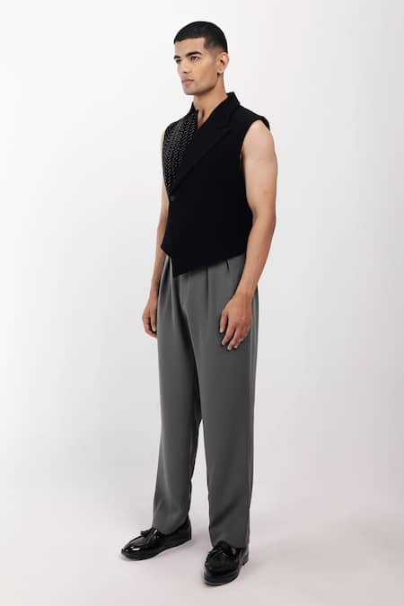 Siddhant Agrawal_Black Ethereal Root Embroidered Vest _Online_at_Aza_Fashions