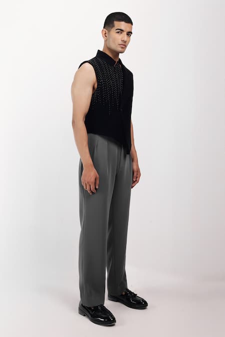 Buy_Siddhant Agrawal_Black Ethereal Root Embroidered Vest _Online_at_Aza_Fashions