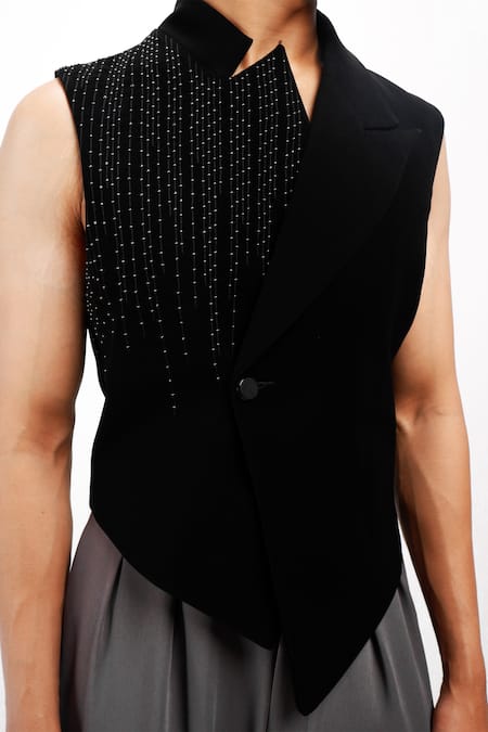 Shop_Siddhant Agrawal_Black Ethereal Root Embroidered Vest _Online_at_Aza_Fashions