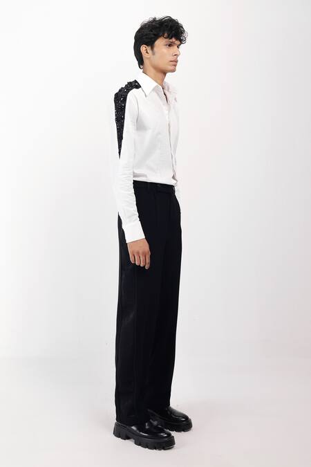 Shop_Siddhant Agrawal_White Cotton Satin Sequins, Beads, Embroidery Ivory Shadowed Glimmer Shirt _Online_at_Aza_Fashions