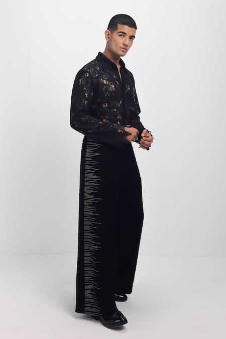 Siddhant Agrawal_Black Cotton, Silk Eteranal Trace Shirt _Online_at_Aza_Fashions