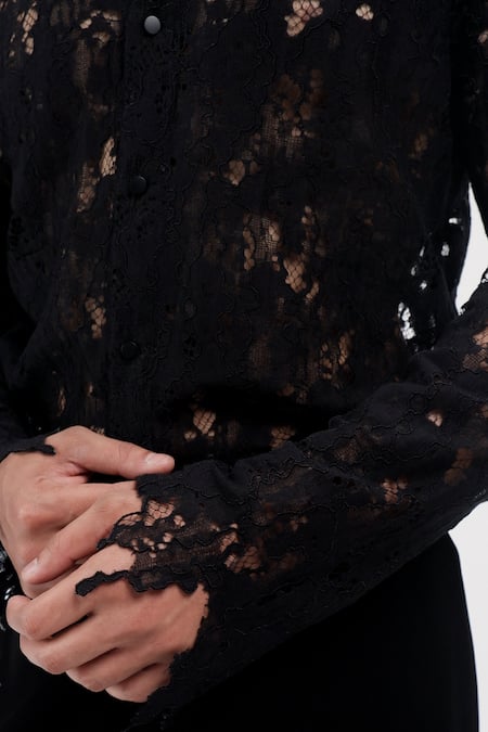 Buy_Siddhant Agrawal_Black Cotton, Silk Eteranal Trace Shirt _Online_at_Aza_Fashions