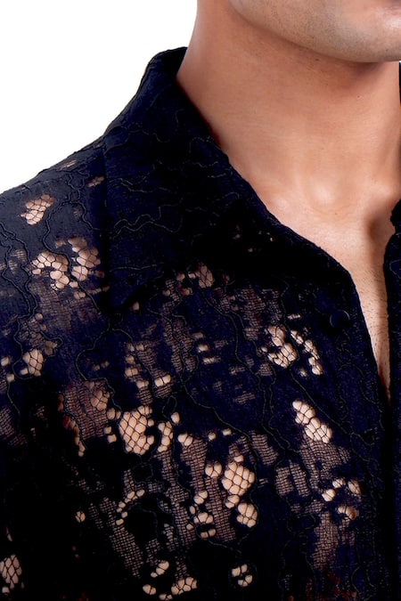 Siddhant Agrawal_Black Cotton, Silk Eteranal Trace Shirt _at_Aza_Fashions