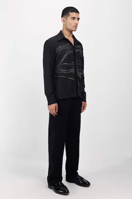 Siddhant Agrawal_Black Embroidery, Beads Ethereal Root Shirt _Online_at_Aza_Fashions