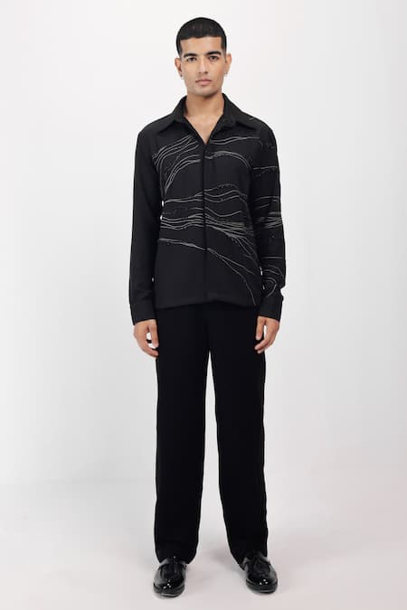 Buy_Siddhant Agrawal_Black Embroidery, Beads Ethereal Root Shirt _Online_at_Aza_Fashions