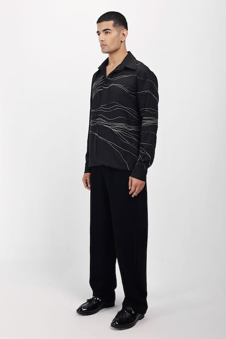 Shop_Siddhant Agrawal_Black Embroidery, Beads Ethereal Root Shirt _Online_at_Aza_Fashions