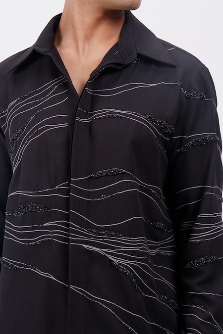 Siddhant Agrawal_Black Embroidery, Beads Ethereal Root Shirt _at_Aza_Fashions