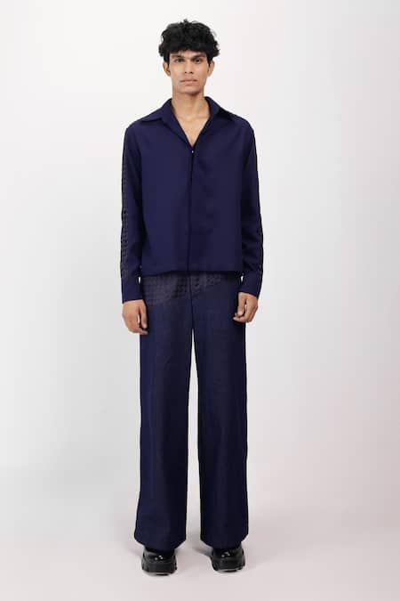 Siddhant Agrawal Navy Polyester, Satin Indigo Drift Shirt 